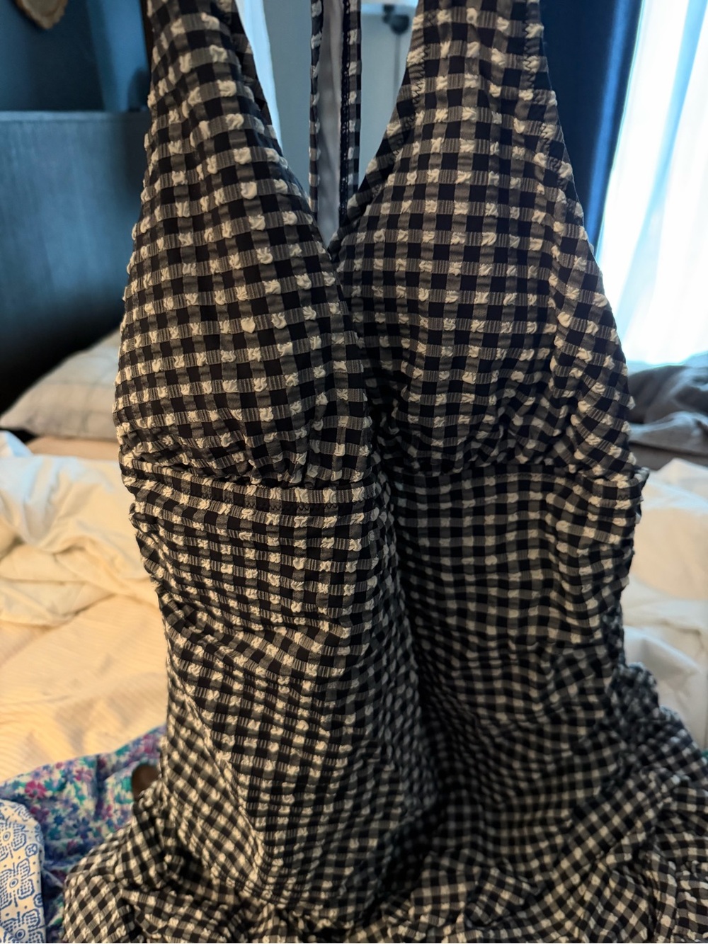 J. Crew Black and White Gingham Halter One-Piece Swimsuit
